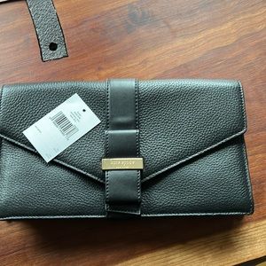 KATE SPADE Pebble Leather Black Havana Clutch NWT